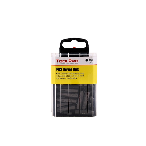 Toolpro 3 Phillips Bits Tips in Interlocking Storage Box 50Pack, 50PK ...