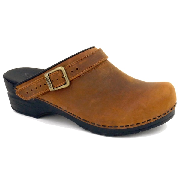 Sanita Women's Open Back Clog, Smooth Oiled leather Upper