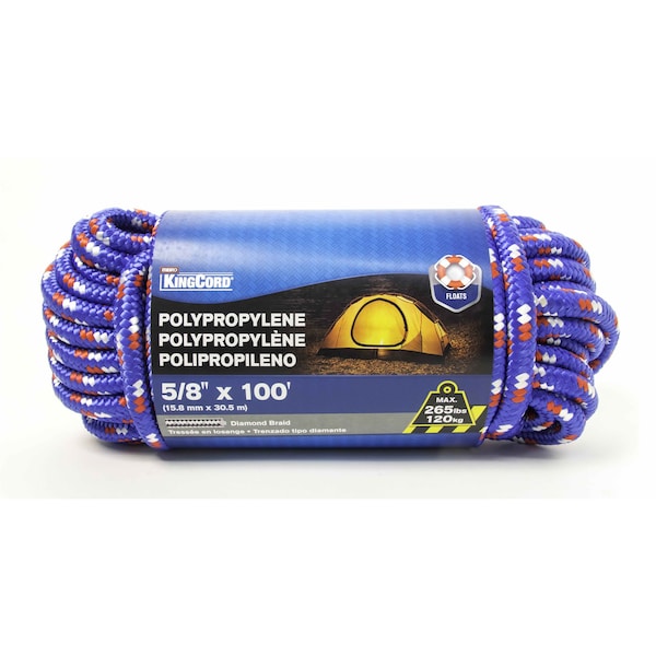 Kingcord 5/8 in. x 100 ft. Diamond Braid Polypropylene Rope - Assorted Green or Blue Finish 302421BGV1 - main