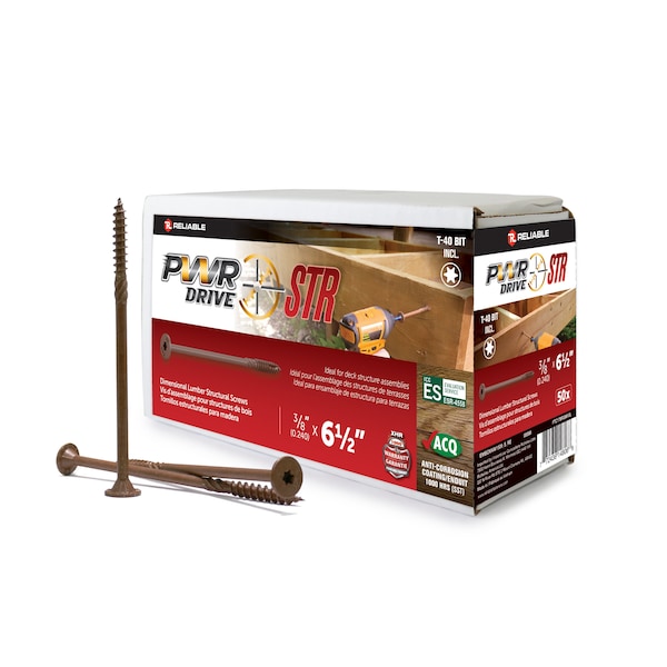 Pwr Drive 3/8-inch x 6 1/2-inch STR Torx Star Drive Deck Framing Screws, 50PK FTC17BR38612L - main