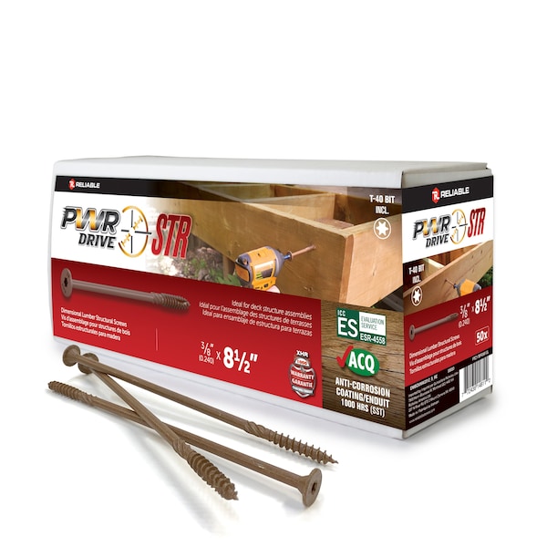 Pwr Drive 3/8-inch x 8 1/2-inch STR Torx Star Drive Deck Framing Screws, 50PK FTC17BR38812L - main