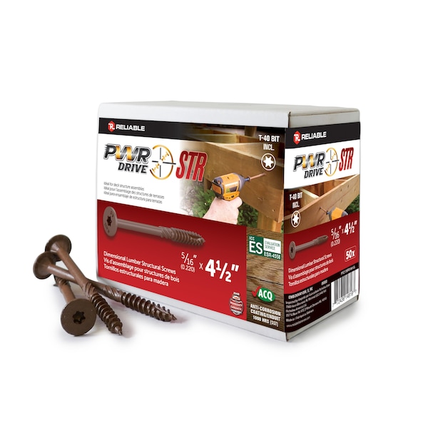Pwr Drive 5/16-inch x 4 1/2-inch STR Torx Star Drive Deck Framing Screws, 50PK FTC17BR516412L - main