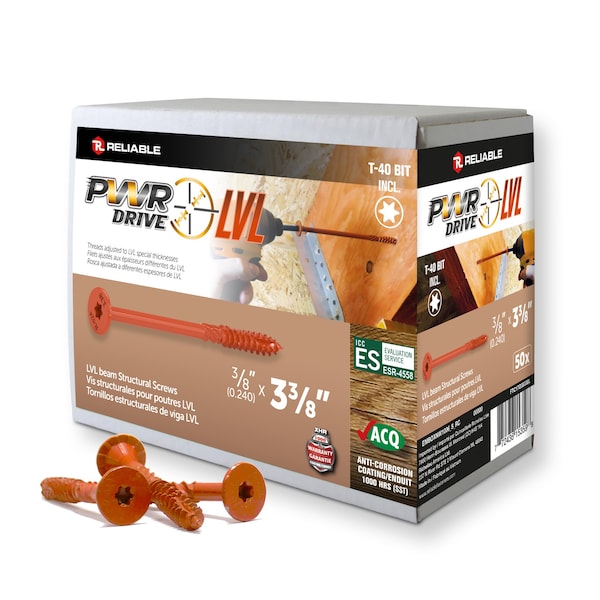Pwr Drive 3/8-inch x 3 3/8-inch LVL Torx Star Drive LVL Beams Screws, 50PK FTC17O38338L - main