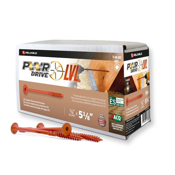 Pwr Drive 3/8-inch x 5 1/8-inch LVL Torx Star Drive LVL Beams Screws, 50PK FTC17O38518L - main