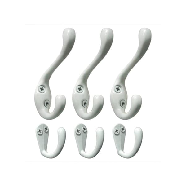 Onward 1 1316inch 46 mm and 3 38inch 86 mm Utility Metal Hook and Coat Hook Set, White Finish 6pc 60601WR - main