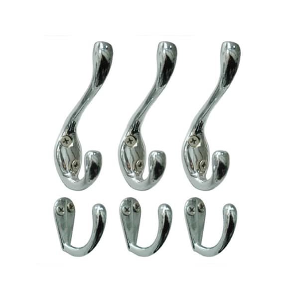 Onward 1 1316inch 46 mm and 3 38inch 86mm Utility Metal Hook and Coat Hook Set, Chrome Finish 6pc 60643CR - main