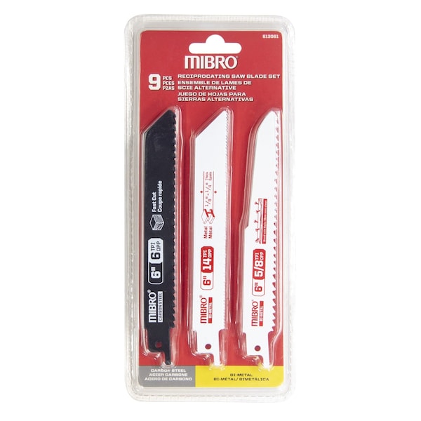Richelieu Reciprocating Saw Blade Set, 9-Piece, Bi-Metal/High Carbon Steel, 6 in Blades, 5/7 to 14 TPI 813061 - main