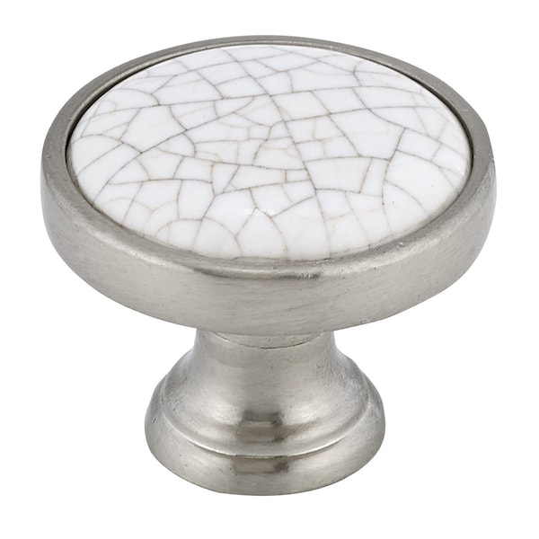 Richelieu 1 1/8 in (29 mm) Crackle White, Brushed Nickel Eclectic Metal, Ceramic Cabinet Knob BP4418195304 - main