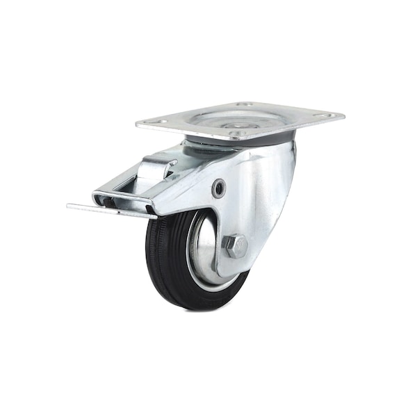 Richelieu Industrial Euro Series Rubber Caster, Swivel with Double-Lock Brake, with Plate, Black F24801 - main