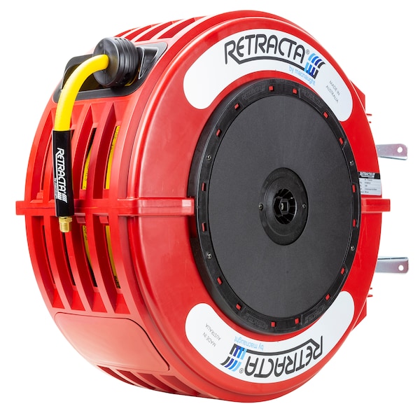 Macnaught Thermoplastic Heavy Duty Hose Reel Air Water Service 3/8 inch x  65 ft 300 PSI Red Case RY365R-02