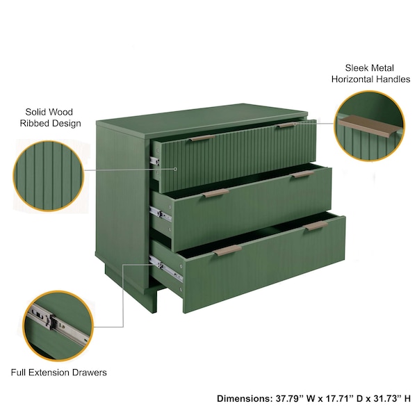 Manhattan Comfort Granville Sage Green 3-Drawer Dresser and 2-Drawer  Nightstand, Set of 2 GRAN043 | Zoro
