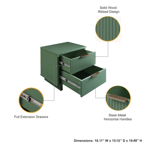 green dresser and nightstand set Richmond Ridged 2 Drawer Nightstand, Matte Sage Green main image 0