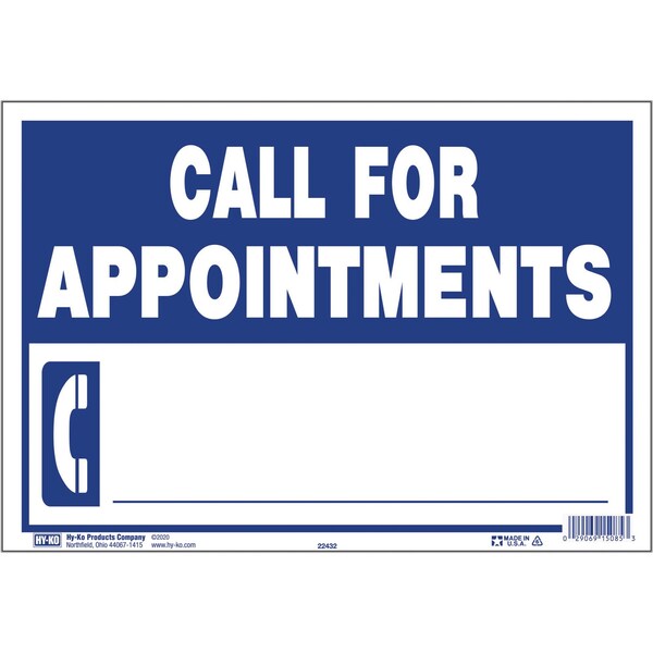 Hy-Ko Call For Appointment Sign 9
