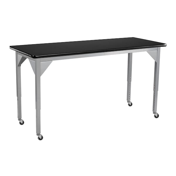National Public Seating NPSSteel Height Adjustable Heavy Duty Table, 24 X  72 , HPL Top, Casters and Gussets, Grey Frame SLT8-2472HC