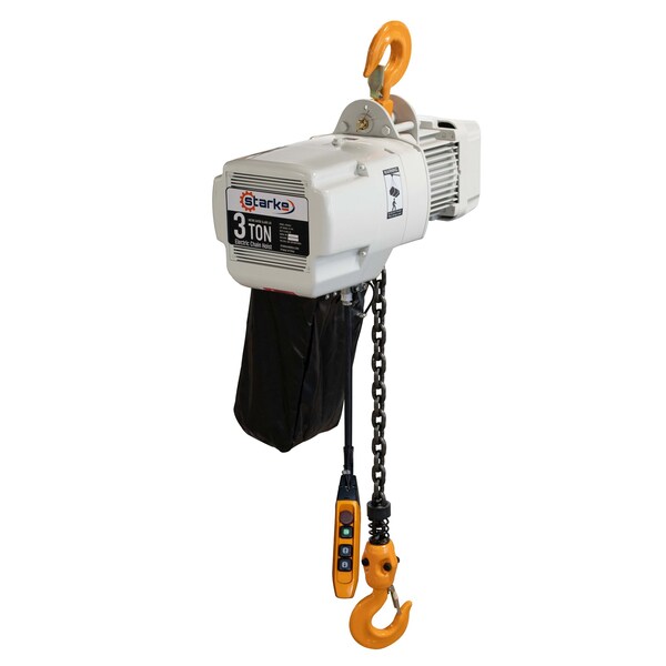 Starke Electric Chain Hoist, 6,000 lb, 20 ft, Hook Mounted, 460V 3 ...