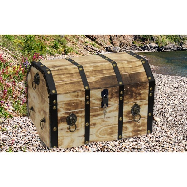 Vintiquewise Wooden Rectangular Lined Rustic Storage Trunk With Latch, Large, Brown