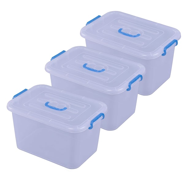 Basicwise Large Clear Storage Container With Lid and Handles, PK 3  QI003488.3