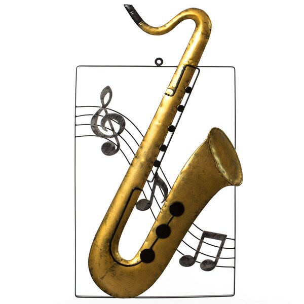 Vintiquewise Hanging Metal Saxophone Musical Note Wall Art Decor Sculpture  for Home Bar Instrument QI004319-SAX
