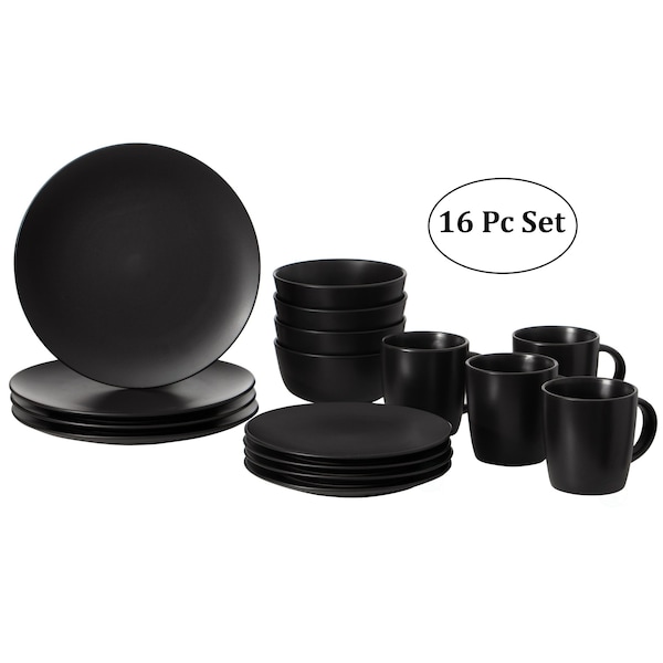 Quickway Imports 16 PC Dinnerware Dish Set for 4 Person - Mugs, Salad and Dinner  Plates and Bowls Sets, Matte Black QI004501 | Zoro