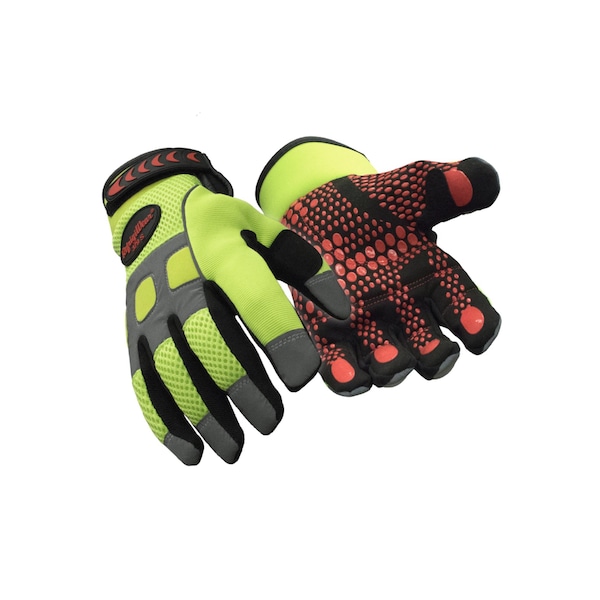 Refrigiwear Hi-Vis Cold Protection Gloves, Synthetic Leather with Silicone Dots Palm, Fleece Lining, Lime, S 0379RHVLSML - main