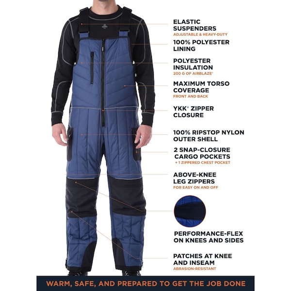 Refrigiwear Frostline Bib Overalls, Nylon, Black/Blue, XL