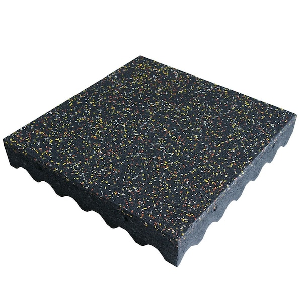 Rubber-Cal Eco-Safety Interlocking Playground Tile- 3 x 19.5 x 19.5 In- 8 Pk- 21.1- Yellow/Red/White Speckled 04-128-RO-8PK - main