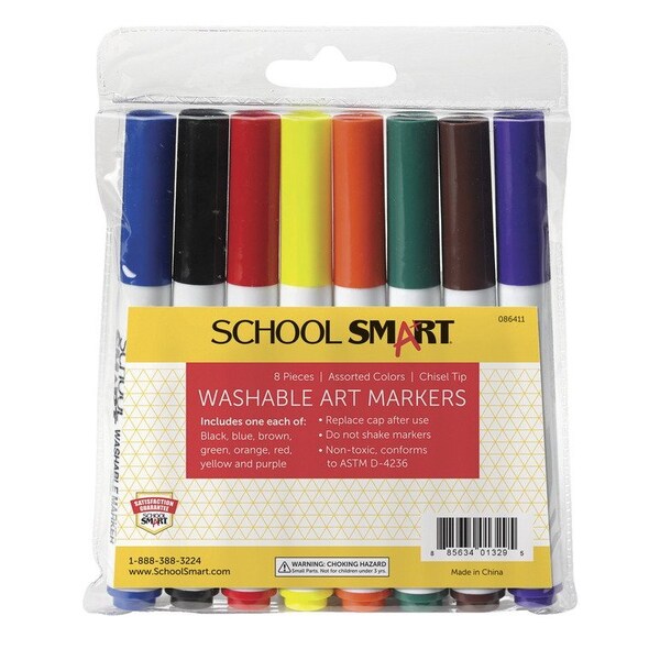 School Smart Washable Art Markers, Conical Tip, Black, Pack of 12