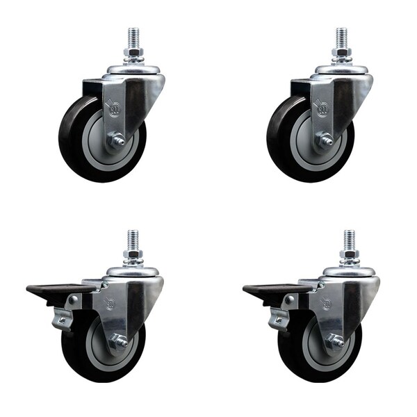 Service Caster 35 Inch Black Polyurethane 12 Inch Threaded Stem Caster ...