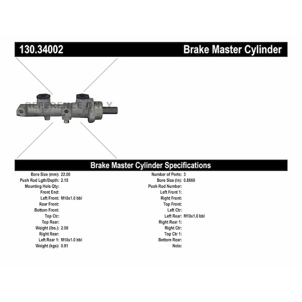 Centric Parts Premium Master Cylinder - Preferred, 130.34002 130.34002