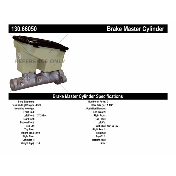 Centric Parts Brake Master Cylinder, 130.66050 130.66050