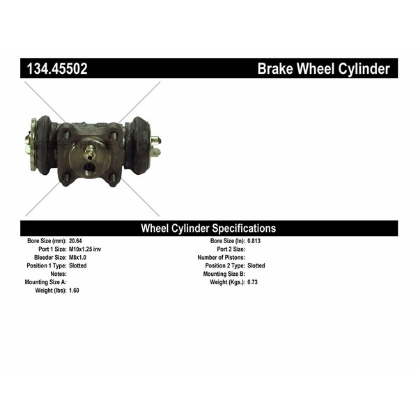 Centric Parts Drum Brake Wheel Cylinder, 134.45502 134.45502