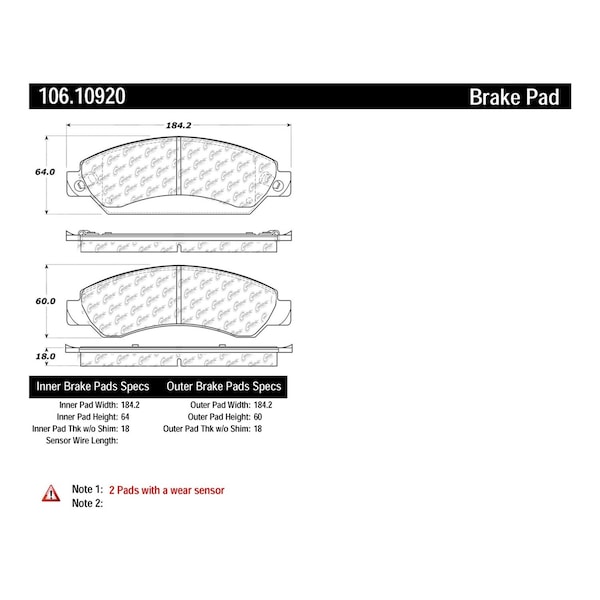 Centric Parts Disc Brake Pad Set, 106.10920, Front 106.10920 - main
