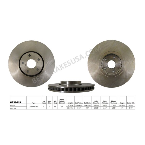 Standard Rotors And Drums Disc Brake Rotor, GP31449 GP31449 Zoro