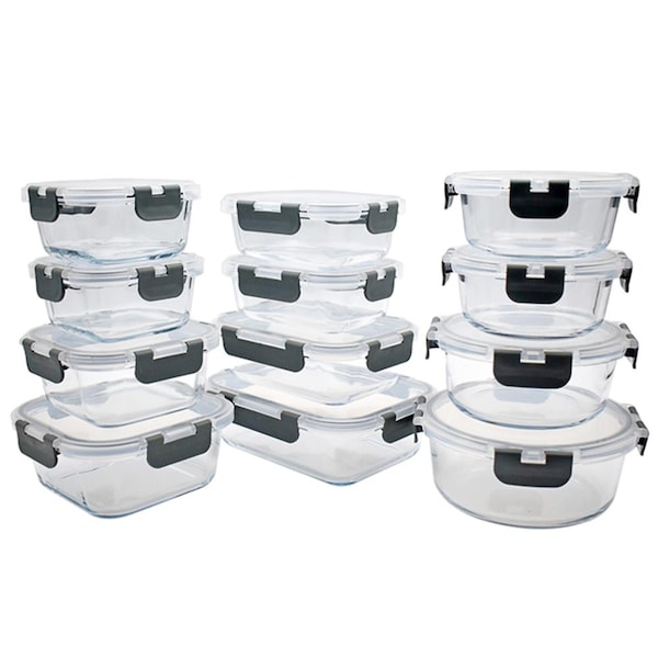 Nutrichef 12 Sets Glass Container With Grey Lid NCGLGY | Zoro
