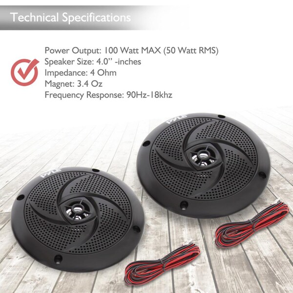 Waterproof Rated Marine Speakers Low-Profile Slim Pair 4.0’’ -inch 100 Watt 