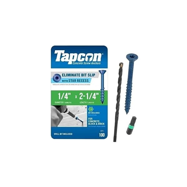 Tapcon 1/4-inch x 2-1/4-inch Climaseal Blue Flat Head T30 Concrete ...