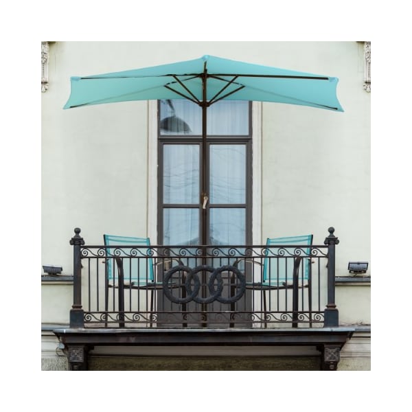 blue half patio umbrella Kingdom coated steel frame with 12 reinforced ribs ensures optimal support Nature Spring - 9-Foot Half