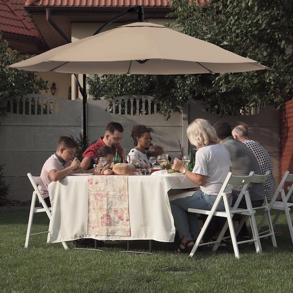 khaki patio umbrella Outsunny 9 ft Hula Thatched Tiki with LED Solar Light, Tropical Hawaiian Style Outdoor Umbrella with Crank, Tilt, Upf30+, The Ainfox 9ft Patio Umbrella Outdoor Portable Table Market Umbrella with Push Button Tilt/Crank is designed to enhance your outdoor experience Ainfox 7.5ft Boho Patio Umbrella
