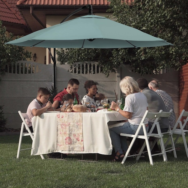 beige patio umbrella Better Homes & Gardens Premium 10' Beige Round Market Patio Umbrella, Crank Lift, 3-Angle Tilt