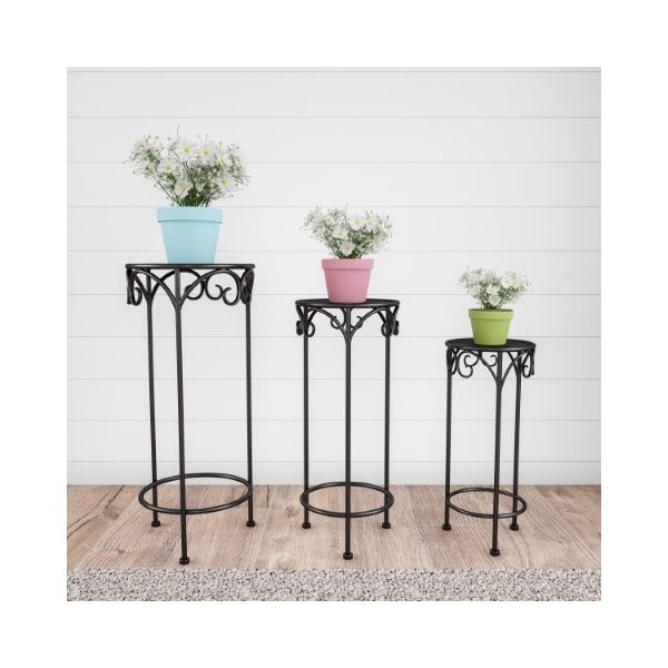 Nature Spring Set of 3 Plant Stands, Indoor/Outdoor Nesting Wrought Iron  Metal Round Decorative Potted Plant, Black 958606LFA | Zoro