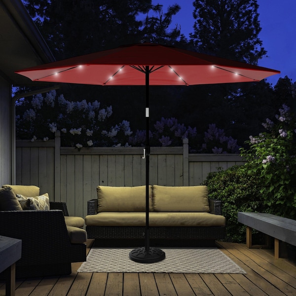 large patio umbrella with solar lights Double-Sided Market or enjoying the sun on the beach Rotihom 11FT Solar Powered LED