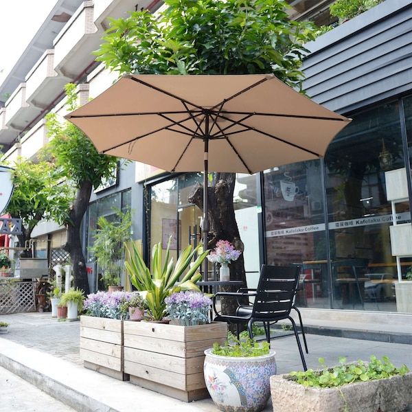 9 foot lighted patio umbrella Villacera 9-Foot LED Outdoor Patio Umbrella, Beige 83-OUT5420