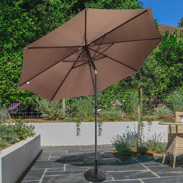 9 foot brown patio umbrella Villacera 9-Foot Outdoor Patio Umbrella with Base