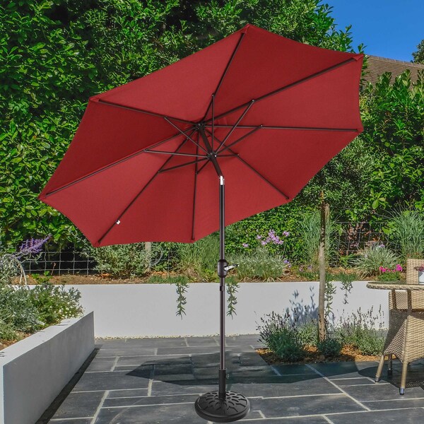 9 foot red patio umbrella 9-Foot Outdoor Patio Umbrella with Base, Red