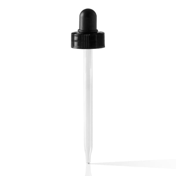 Tricorbraun 24-400 Black P/P Dropper Assembly Closure, Black Rubber Bulb, 7 X 108 Straight Glass Pipette 001363 - main