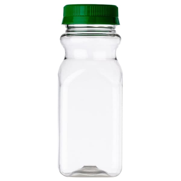 Tricorbraun 8 Oz Pet Pinch, Clear, Square, 43 Tamper Evident 16 Juice, W/ Green P/P Tamper Evident Closure 271084 - main