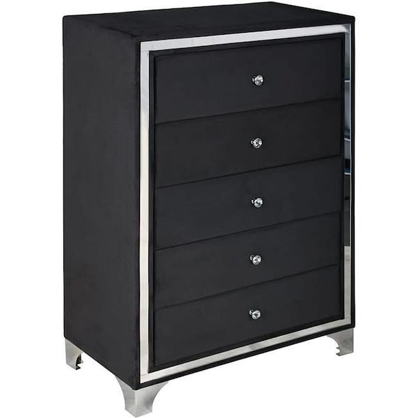 Better Home Monica Velvet Upholstered 5 Drawer Chest Dresser, Black  MONICA-CHST-BLK | Zoro