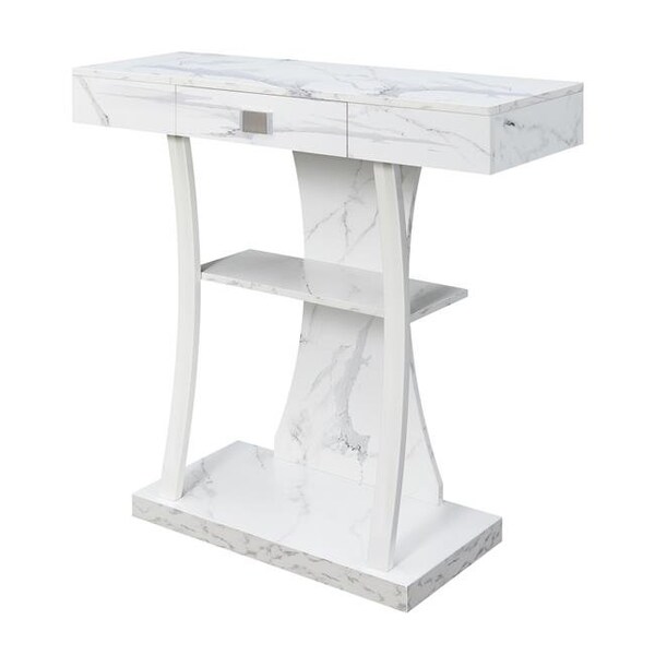 Convenience Concepts 111960wmwf 182 04 Newport 1 Drawer Harri Console Table With Shelves White Faux Marble Zoro Com Drawer Harri Console Table With Shelves, Convenience Concepts Newport Bistro Console Tables And Chairs