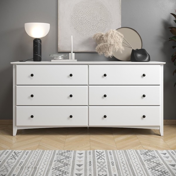 6 Drawer Shaker Style Dresser, White Finish 6 Drawer Shaker Style Dresser, White Finish