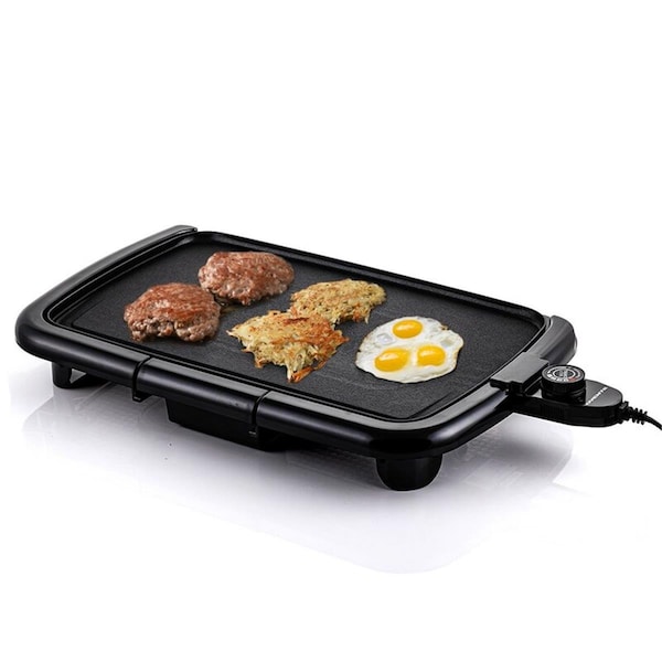 Ovente GD1610B 16 x 10 in. Electric Indoor Kitchen Griddle with Nonstick  Flat Cast Iron Grilling Plate; Black